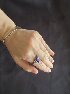 Vintage 925 Gold Plated Sterling Blue Sapphire Cocktail Ring Size 9 Emerald Cut